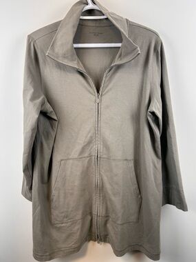 Eileen Fisher Organic Cotton Zip Jacket Olive GreyGreen Women’s Large Minimalist